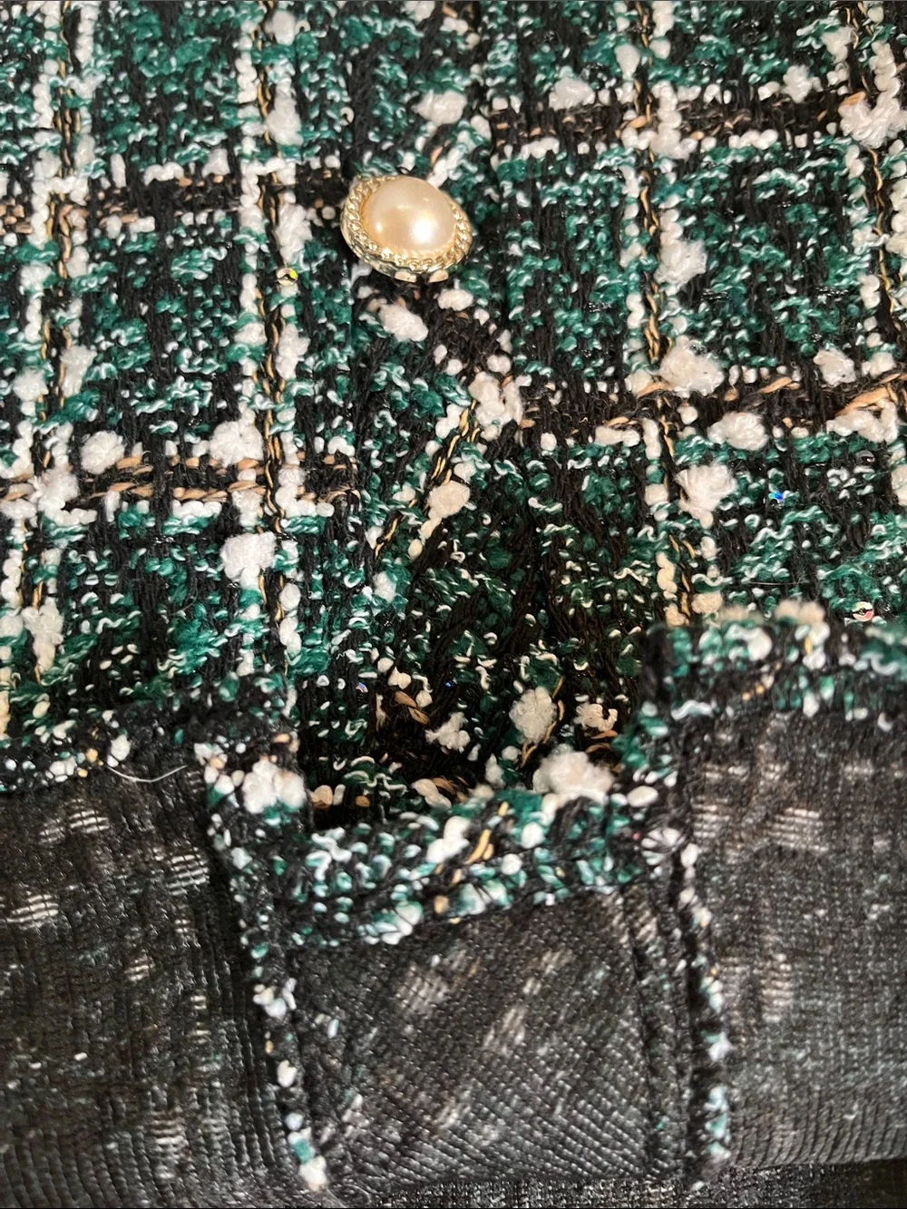 Plaid Tweed Mini Skirt with Pearl Button Accents